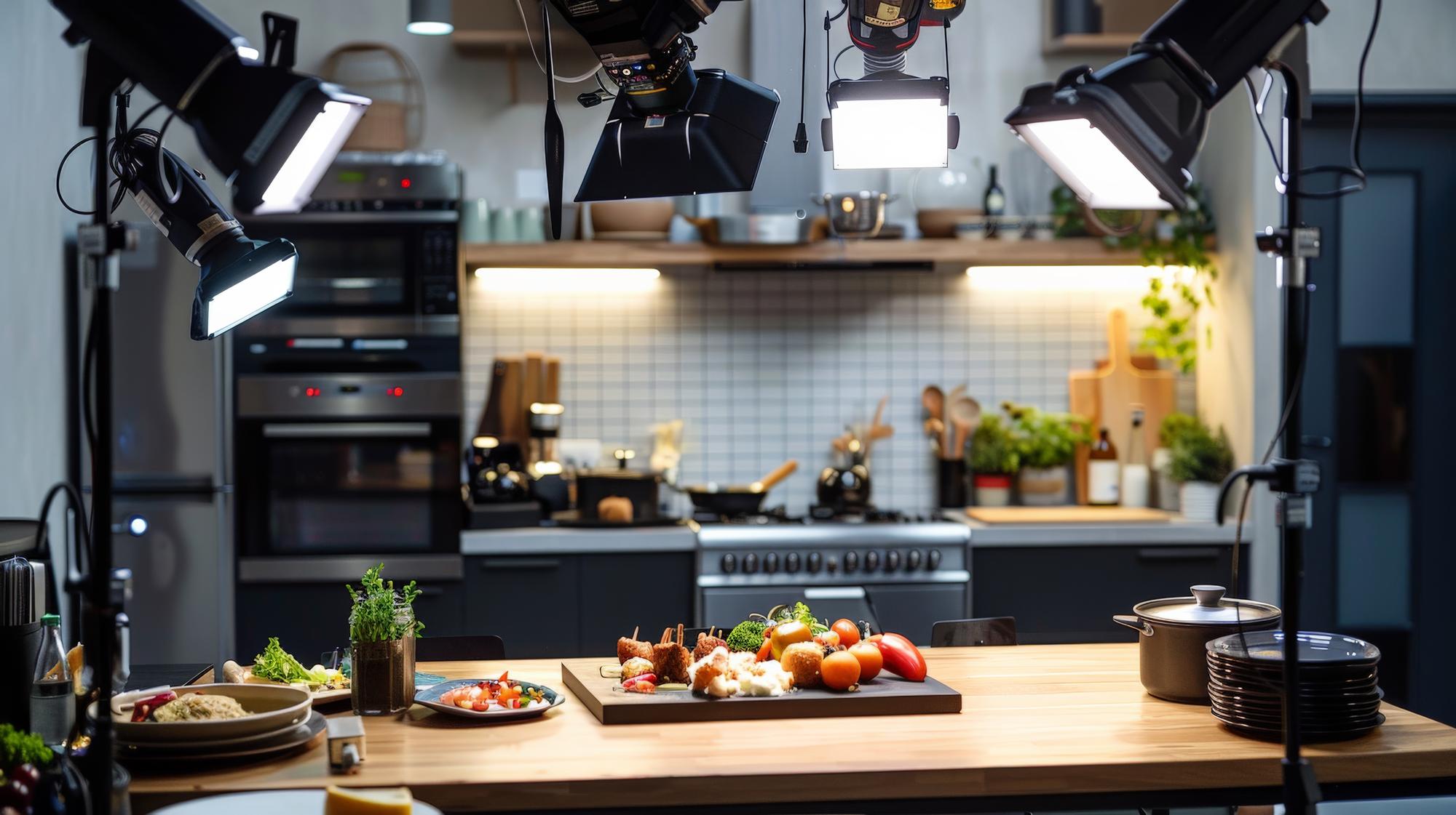 Studio kuchenne z kamerą i laptopem